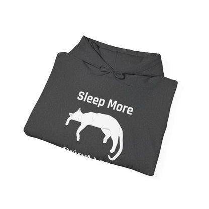 Sleep More Grind Less Hooded Sweatshirt - Cozy Unisex Hoodie for Cat Lovers