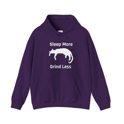 Sleep More Grind Less Hooded Sweatshirt - Cozy Unisex Hoodie for Cat Lovers